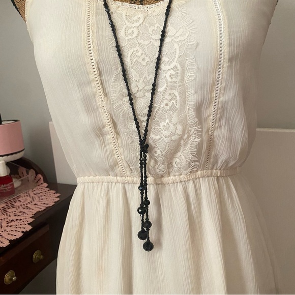 Black Crystal Beaded Vintage Long Necklace - Picture 2 of 3